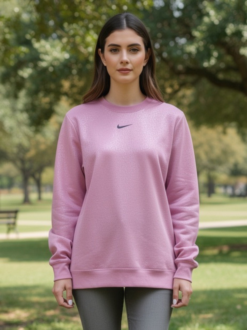 Nike Glitter Sparkle Pink Crewneck Sweatshirt Oversized Swoosh Large L Y2K Sport